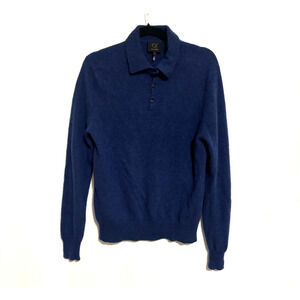 Qi Cashmere Sweater Medium Mens Blue Cardigan Polo Collar